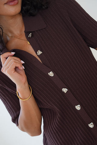 The Bordeaux Button Knit Top