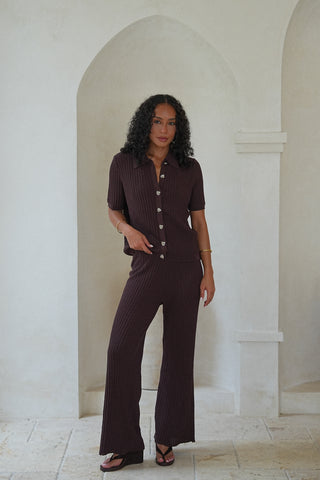 The Bordeaux Ribbed Knit Pants